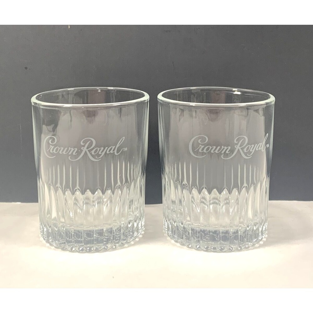Set of 2 Crown Royal Whiskey Glasses Etched Logo Heavy Base Tumblers